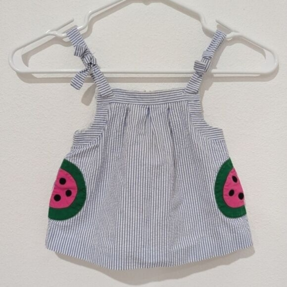 Florence Eiseman 100% Cotton Baby Girl's Seersucker Watermelon Pockets Dress 9M